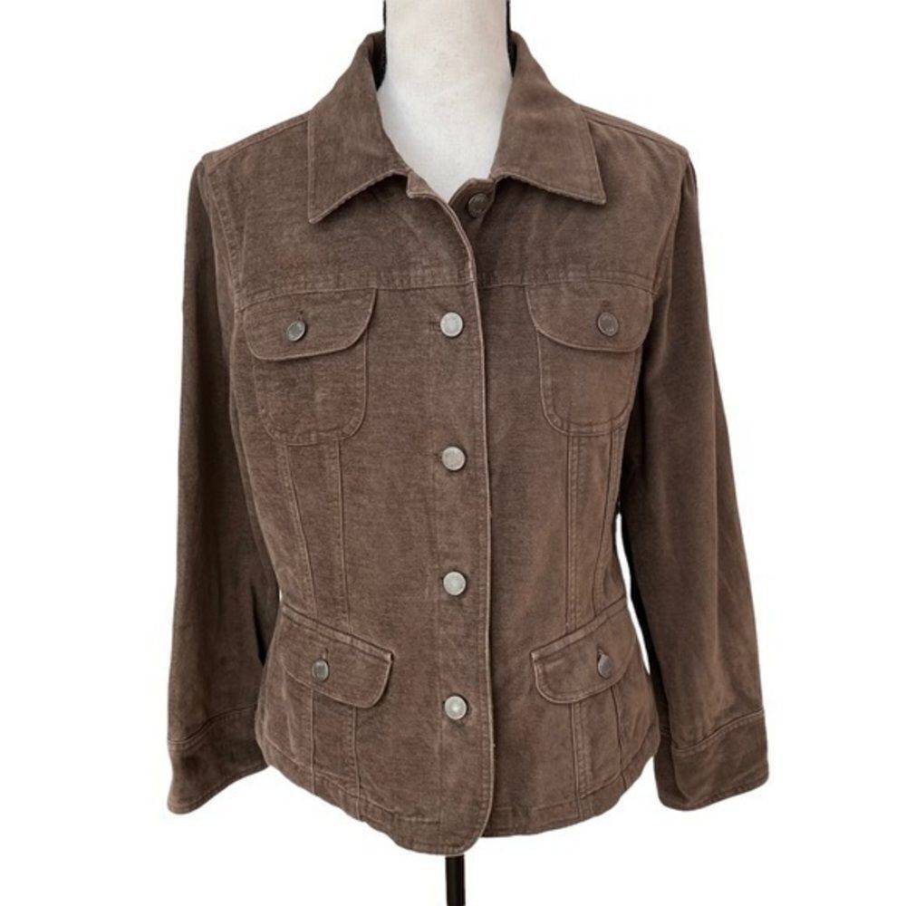J. Jill Button Front Corduroy Casual Jacket Size MP Brown 100% Cotton.